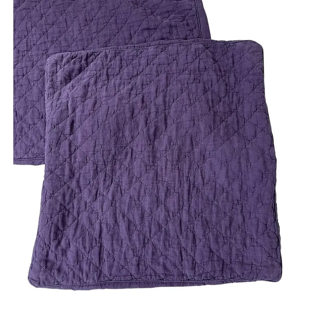 Restoration Hardware Set of 2 Quilted Linen Euro Pillow Shams STD 26x26 Purple